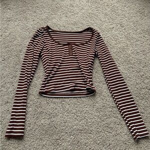 Striped Brown and White Long Sleeve Top